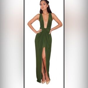 House of CB Olive Green deep V dress